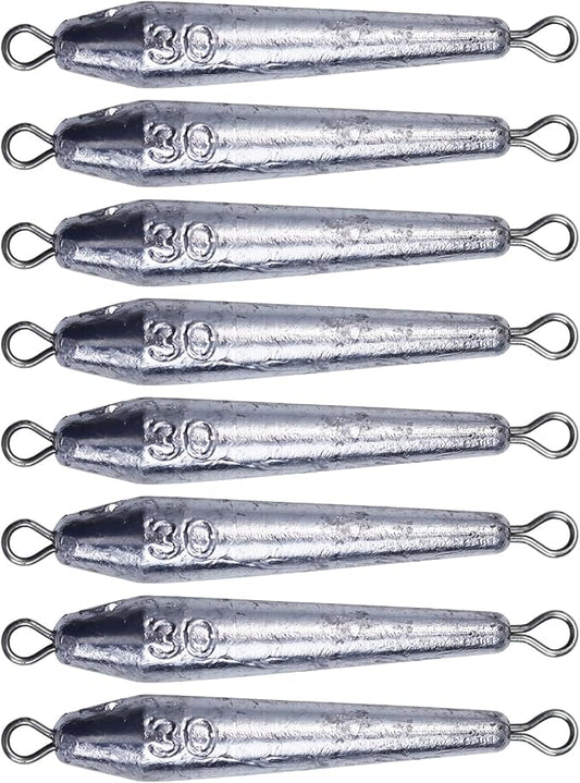 Through Wire Inline Torpedo Sinkers, Lead Double Ringed One Piece Wire Saltwater Fishing Torpedo Weights for Bottom Surf Fishing 1oz, 2oz, 3oz, 4oz, 5oz