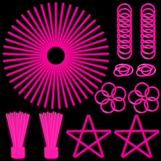 ILHSTY 100 pk 8'' Pink Glow Sticks Glow Necklaces In The Dark Party Favors Supplies Bright GlowSticks Bulk for Birthday Valentine Carnival Christmas Halloween 4th of July Neon Party (Pink*100)