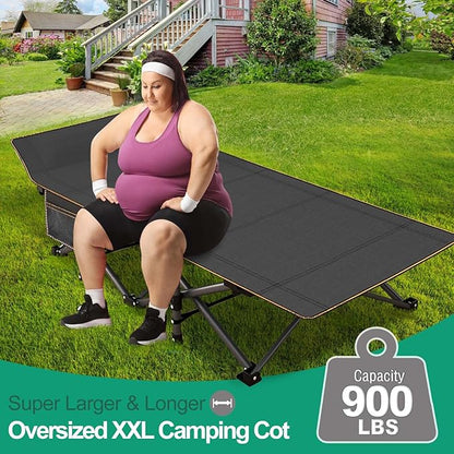 LILYPELLE Folding Camping Cot, Extra Wide Heavy Duty Sleeping Cots with Carry Bag, Double Layer Oxford Portable Travel Camp Cots for Home, Office Nap and Outdoor Beach