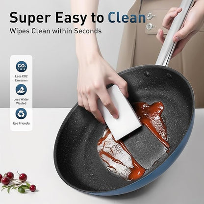 MAISON ARTS Plasma Titanium Coating Non stick Cookware Sets, 6 Piece Induction Pots and Pans Set, Non-Toxic Deep Frying Pan and Casserole with Silicone Glass Lid