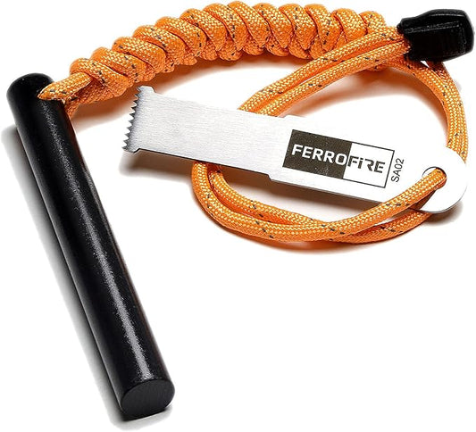 Classic Heavy-Duty Super-Duty Ferro Rod Fire Starter with Premium Ferrocerium Rod Superb Carbon Alloy Steel Striker 550 Paracord Lanyard Handle for Camping Emergency Survival Hiking BBQ EDC