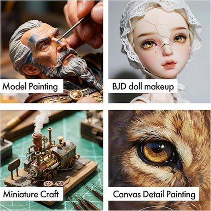 Artify Detail Paint Brush Set, 12Pcs Fine Paint Brushes for Detail, Model & Craft, Miniature Paint Brushes, No-Splitting High-Spring Synthetic Bristle, for Watercolors, Oil, Acrylics