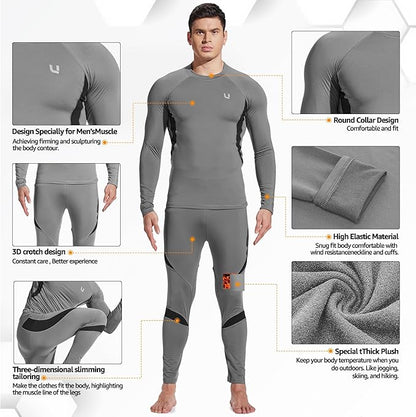 UNIQUEBELLA Men's Thermal Underwear Sets Top & Long Johns Fleece Sweat Quick Drying Thermo Base Layer