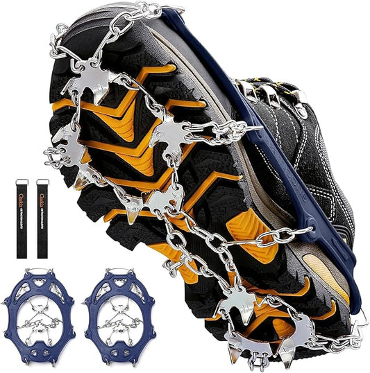 Crampons Ice Cleats Traction Snow Grips for Boots Shoes Women Men Anti Slip 19 Stainless Steel Spikes Safe Protect for Hiking Fishing Walking Climbing Mountaineering