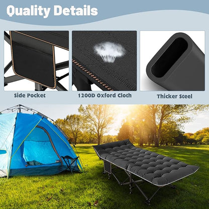 Slsy Oversized XXL Folding Camping Cot for Adults with Pad, Padded Portable Sleeping Cots, Camp Bed with Carry Bag for Outdoor Travel, Beach, Hiking