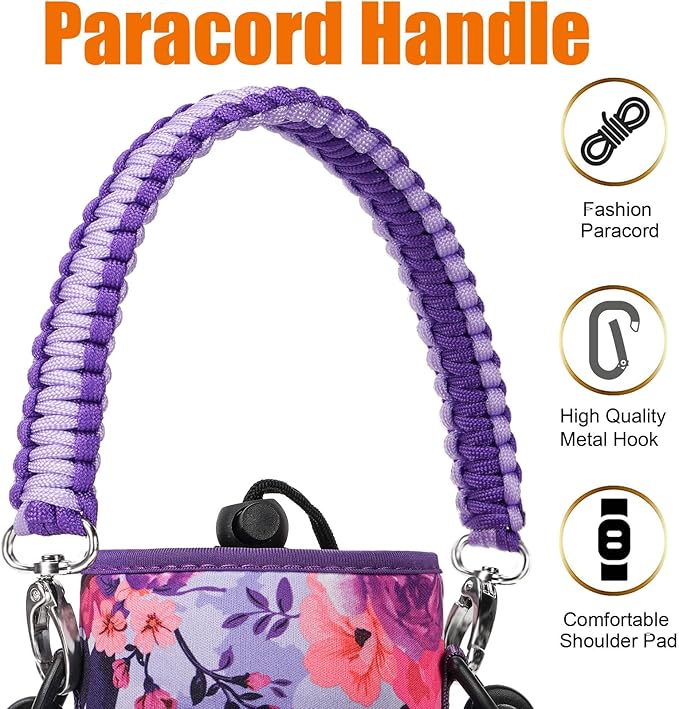 32/40/64/128 oz Neoprene Insulated Water Bottle Carrier Bag, Sling Bag Sleeve Pouch Holder with Strap & Paracord Handle and 2 Pocket for Travelling, Hiking, Camping