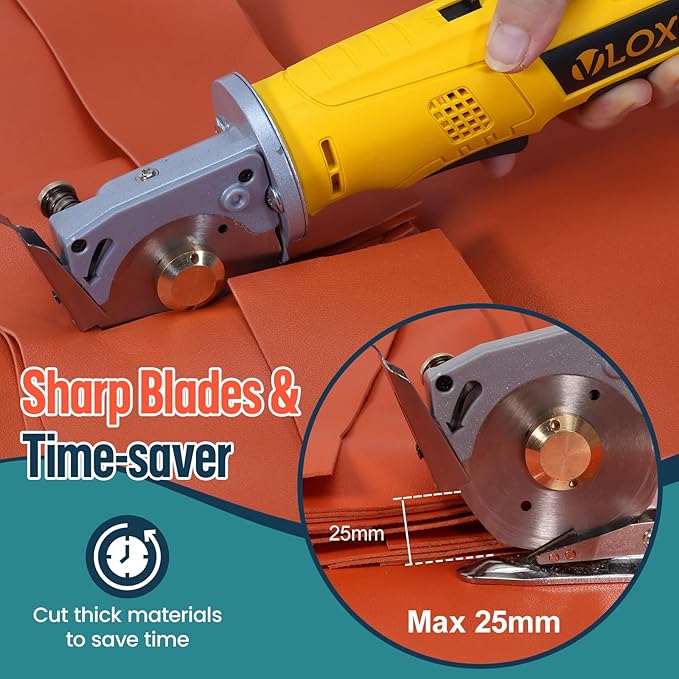 VLOXO Electric Rotary Fabric Cutter Cordless Electric Scissors, Multi-layer Fabric Cutter with Safety Lock and Replacement Blade Power Rotary Scissors for Cutting Leather, Carpet, Thick Fabric