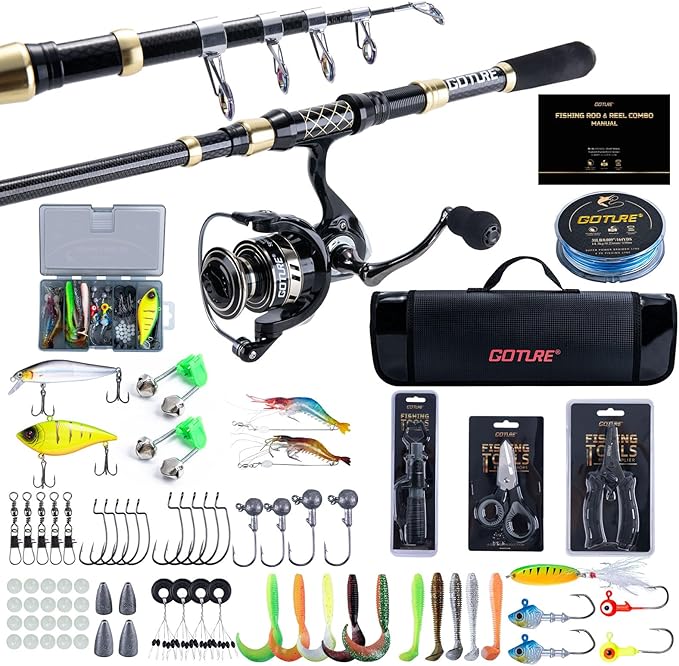 Goture Fishing Rod and Reel Combos,1.8M-2.7M Telescopic Fishing Pole Spinning Reel Line Lures Set with Carrier Bag,Telescopic Rod Kit for Starter Travel Saltwater Freshwater Gear Gift