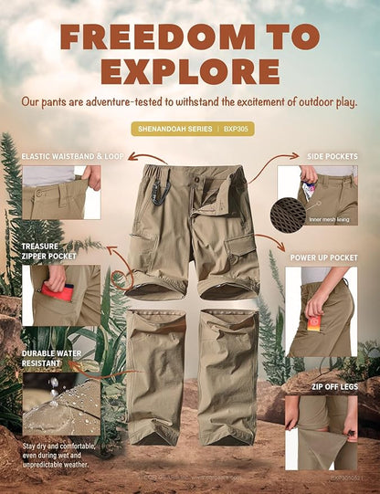 CQR Kids Youth Hiking Cargo Pants, UPF 50+ Quick Dry Convertible Zip Off Pants, Outdoor Camping Pants