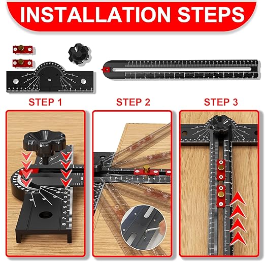 Woodworking T Square Ruler, 13.5 Inch Adjustable Angle 15-165° Measurement Tool, Aluminum Alloy, Precision Drilling Positioning Guide for Carpentry, Drafting, Contractor, Scribe Crafting, Drywall