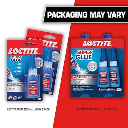 Loctite Super Glue Professional Liquid, Clear, 0.7 fl oz Bottle, 2 Pack - Superglue for Plastic, Wood, Metal, Crafts & Repair, Cyanoacrylate Adhesive Instant Glue, Quick Dry