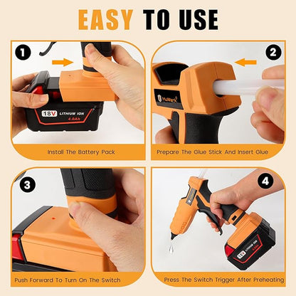 Mulwark Cordless Hot Glue Gun 100W for Milwaukee 18V Battery Handheld Wireless Power Glue Gun Full Size with 30pcs Glue Sticks for Wood, Glass, Home Repair, Arts & Crafts & DIY (battery not included)