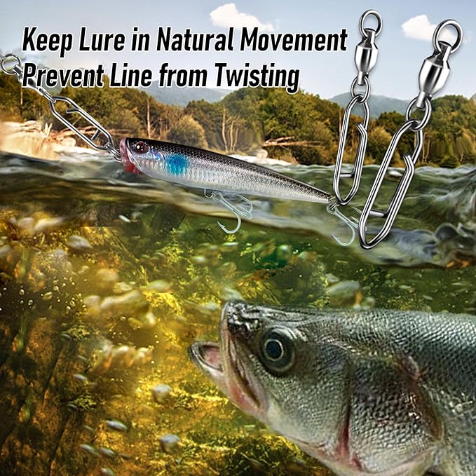 Alwonder 30-Pack Fishing Speed Clips Quick Change Snap Swivels, Ball Bearing Swivel Power Clips Fishing Snap Swivels Freshwater Saltwater Crankbait Popper Lures Quick Snaps Connectors Tackle