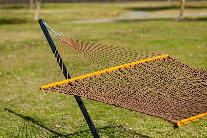 Original Pawleys Island Large Antique Brown DuraCord Rope Hammock – 13 ft. x 55 in., 2-Person, 450 lb Capacity, Oak Spreader Bar, Zinc-Plated Hardware, Handcrafted in The USA