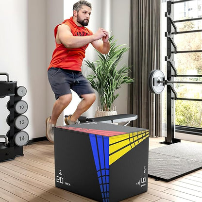 XDDIAS 65/35/22LB Heavier Foam Plyometric Box Jumps for Home Gym,Firm Soft Plyo Box,30”x24”x20”-24”x20”x16”-20"x16"x14" Foam Plyometric Box,440lb Weight Capacity Jump Box Gym for Workout Training