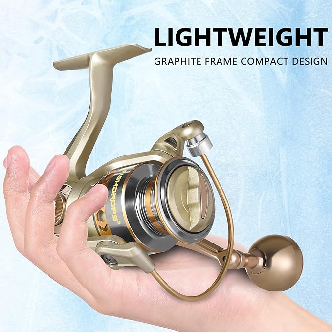 Spinning Fishing Reels, Lightweight Spinning Reel, 15.5 LBs Max Drag, 5.1:1/5.5:1 High Speed Ultra Smooth Powerful with CNC Aluminum Spool Fishing Reels Freshwater(Black/Gold)