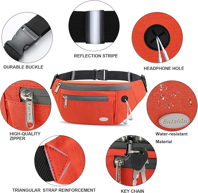Entchin Fanny Pack for Women Men,Crossbody Belt Bag with 4-Zipper Pockets,Adjustable Waist Bag Pack,One of the Most Popular Travel Essential Gifts for Walking,Traveling,Cycling