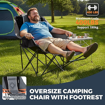 Camping Chair with Removable Footrest, Oversized Outdoor Chair with Headrest & Cup Holders, 400lb Capacity Lawn Chair for Sports Backyard Fishing