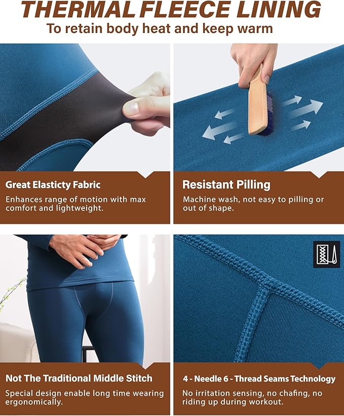 Muezna Men's Thermal Top and Bottom Set Underwear Long Johns Base Layer with Soft Fleece Lined