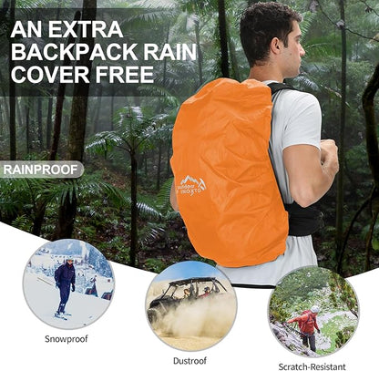 Hiking Backpack, Waterproof Hiking Daypack with 3L Water Bladder and Rain Cover, Lightweight Travel Camping Backpack for Men Women (Black)