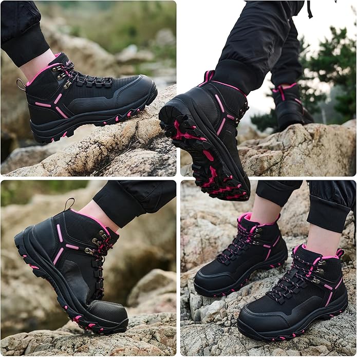 Waterproof Women's Hiking Boots with Wide Toe Box Lightweight Non-Slip Grip Ankle Support, Durable Comfort for Trekking, Trail Running, and Outdoor Adventures
