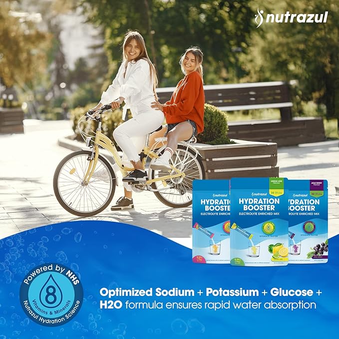 nutrazul Hydration Booster, Electrolytes Powder Sticks with Sodium, Potassium, Vitamin B6 & B12, No Artificial Sweeteners, Acai Berry, Lemon Lime & Passion Fruit Flavor, 30 Sticks, (Pack of 3 x 10)