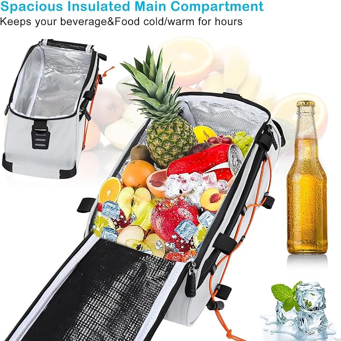 MOSISO Bike Rack Bag with 2 Removable Panniers, Waterproof Bike Trunk Cooler Storage Handbag Insulated Bicycle Rear Seat Pouch, Bicycle Storage Saddle Shoulder Bag Cycling Luggage Pouch, Silver