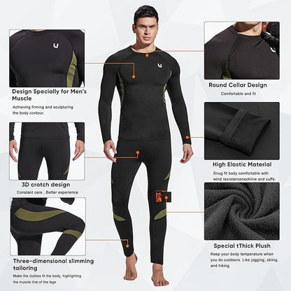UNIQUEBELLA Men's Thermal Underwear Sets Top & Long Johns Fleece Sweat Quick Drying Thermo Base Layer