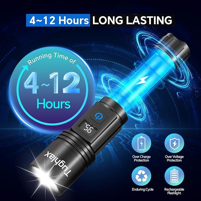 3Pack Rechargeable Flashlights High Lumens, Super Bright Flashlight with LCD Digital Display, 5Modes Adjustable LED Flashlight Tactical Flashlights High Powered, Flash Lights for Emergency