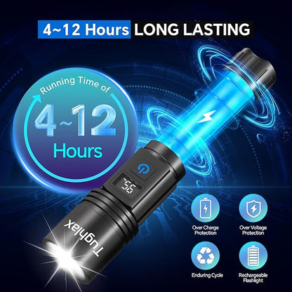 3Pack Rechargeable Flashlights High Lumens, Super Bright Flashlight with LCD Digital Display, 5Modes Adjustable LED Flashlight Tactical Flashlights High Powered, Flash Lights for Emergency