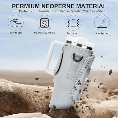 Initial Water Bottle Holder with Strap for Stanley 40 oz Tumbler/Simple Modern 40 oz Tumbler,Water Bottle Carrier Bag with Strap,Personalized A-Z Phone Pocket for Stanley Cup Accessories
