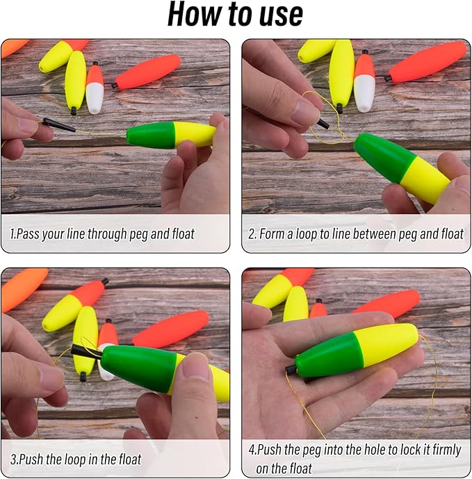 Dr.Fish 15 Pack Fishing Float Cigar Foam Bobbers Peg Floats Slip Fishing Corks Bobber for Santee Catfish Rig Crappie Freshwater Saltwater