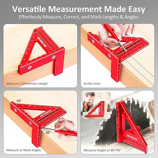 Mini 3D Multi-Angle Measuring Square Ruler, WT102C High Precision Hole Scribing Woodworking Tools, 0-90° Aluminum Alloy Carpenter Square Metric Wood Working Tools