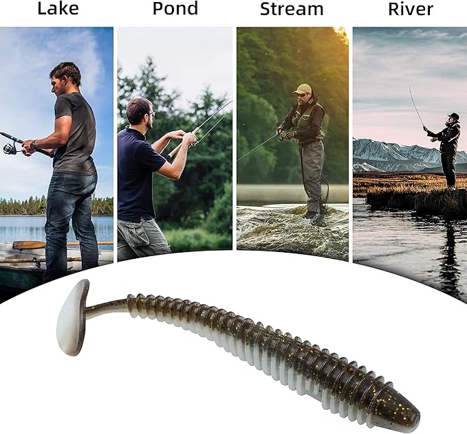 RUNCL Swimbaits Paddle 10/20/30/40PCS, 5/4/3/2 Inchs Paddle Tail, Soft Lure for Trout Crappie Bass, Durable Plastic Bait Swimmer for Saltwater/Freshwater, Fishing Lover's Gift