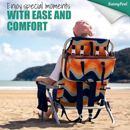 SUNNYFEEL Beach Chairs for Adults 2 Pack 5 Position Lay Flat, Portable Folding Backpack Beach Chair Heavy Duty with Cooler Bag, Cup Holder for Outdoor/Lawn/Picnic, Foldable Camping Chair