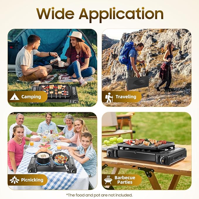 Portable Camping Stove Lightweight Design Gas Grill with Ceramic Ignitor 2 Burner Tabletop BBQ Grill for Outdoor Cooking Safe and User Friendly Ideal for Camping BBQ Parties Family Gatherings