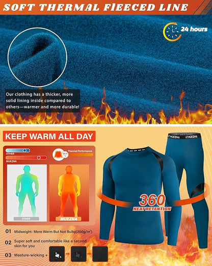 Muezna Men's Thermal Top and Bottom Set Underwear Long Johns Base Layer with Soft Fleece Lined