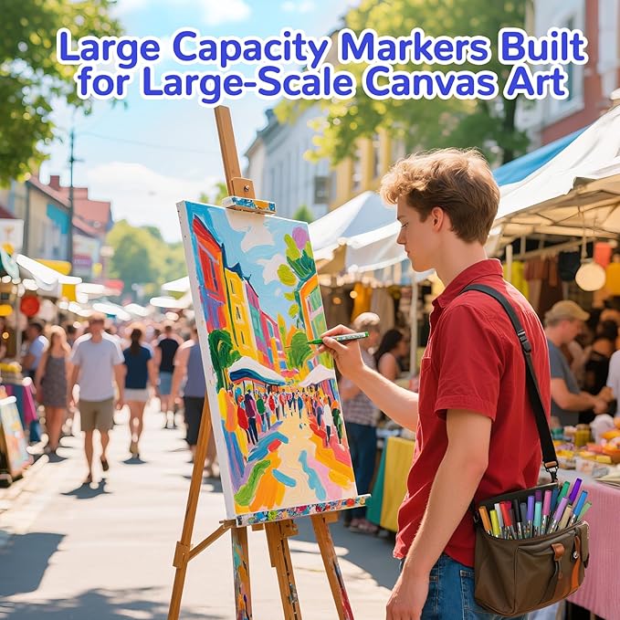 Acrylic Paint Markers Brush Tip 36 Colors, 300% More Ink marker 6.6g,Visible Ink Window,Free Flow, No-Bleed Waterproof Paint Pens for Canvas, Fabric, Rock, Wood, Egg, Paper,DIY Crafts