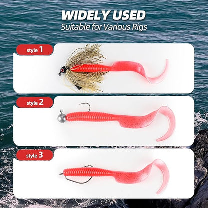Curly Style Tail Worms Fishing Lures – Realistic Wavy Tail Soft Bait Grub Swimbaits for Saltwater & Freshwater Fishing, Available in 4 Inch & 6 Inch, Perfect for Bass, Trout, Crappie, & More