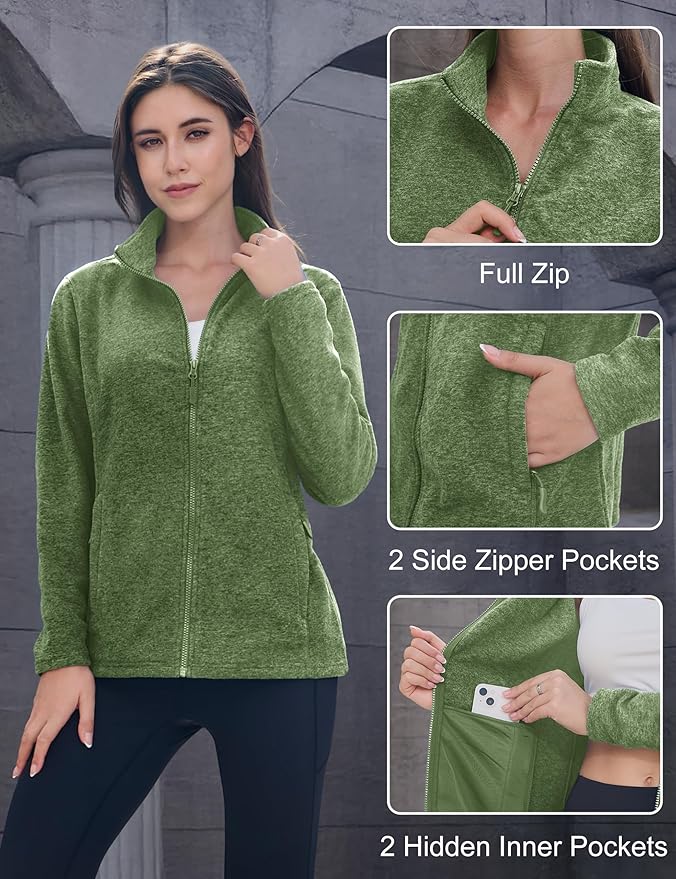 MAGCOMSEN Fleece Jacket Women Zip UP Lightweight Soft Polar Warm Winter Jackets for Women with Pockets Outdoor Hiking
