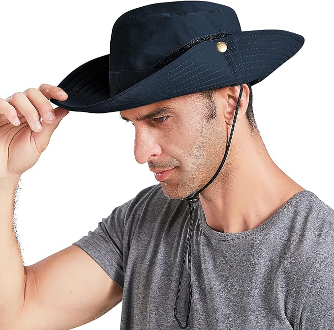 Men's Sun Hat Outdoor UPF50+ Mesh Wide Brim Bucket Safari Cap Foldable Waterproof Boonie Fishing Hats