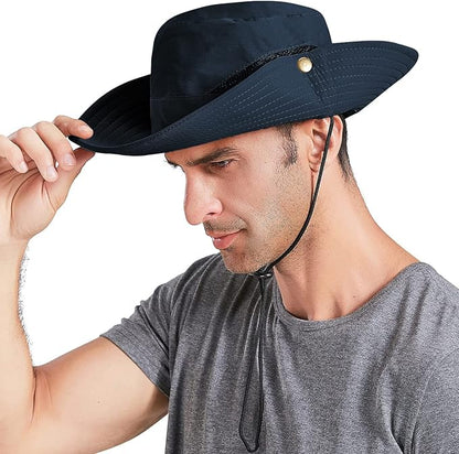 Men's Sun Hat Outdoor UPF50+ Mesh Wide Brim Bucket Safari Cap Foldable Waterproof Boonie Fishing Hats