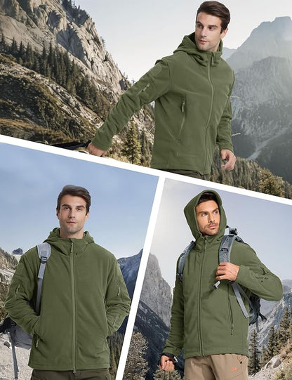 CRYSULLY Men's Military Tactical Sport Warm Fleece Hooded Outdoor Adventure Jacket Coats