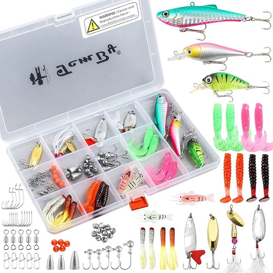 Fishing Lures Bait Tackle Kit Set for Freshwater Trout Bass Fishing, Including Accessories, Fishing Tackle Box, Crankbait, Spoon, Hooks, Fishing Gear and Equipment for Starter Beginner.