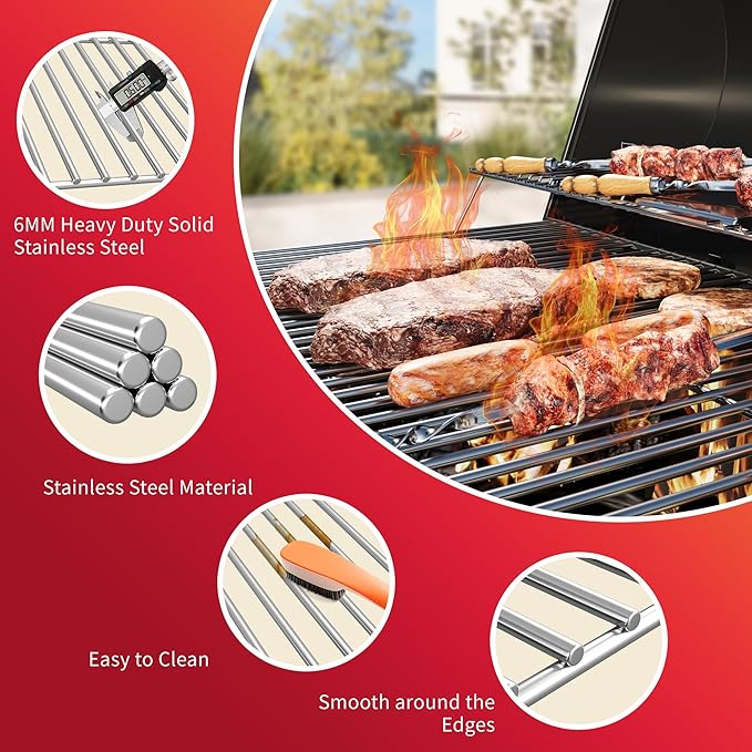 15''D x 22.5''W Grill Grates Replacement for Weber Spirit 200 Series,Silver Stainless Steel Grill Grate for Weber Part Numbers 7521，2Pack Grill Grates for Kenmore Models: 141.15221