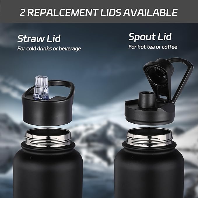 HASLE OUTFITTERS 40oz Stainless Steel Water Bottle, Vacuum Insulated Double Walled Leak Proof Sports Water Bottle with 2 Lids (Straw and Spout Lid) Thermo Mug Keep Cold and Hot(Navy,1）