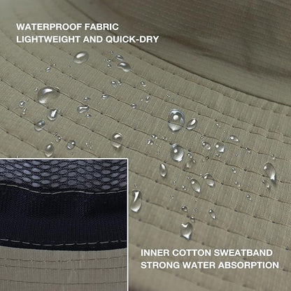 Men's Sun Hat Outdoor UPF50+ Mesh Wide Brim Bucket Safari Cap Foldable Waterproof Boonie Fishing Hats