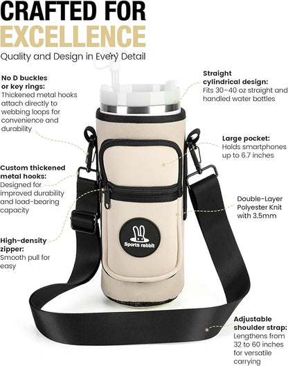 Sports rabbit Universal Water Bottle Holder – Durable Oxford & Neoprene Hybrid Design Compatible with Stanley 30/40oz Handled & 64/87oz Straight Tumblers, Adjustable Strap for Gym, Travel, Outdoors