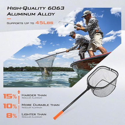 KastKing Brutus Fishing Net, Foldable Extendable Fish Landing Net, Lightweight & Portable Fishing Net with Soft EVA Foam Handle, Holds up to 44lbs/20KG, Fish-Friendly Mesh for a Safe Release