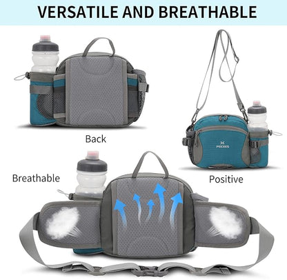 Peicees Hiking Fanny Pack Large Waist Bag for Men Women with Bottle Holder Water Resistant Lumbar Pack for Hiking Camping Fishing Outdoor (Bottle Not Included)